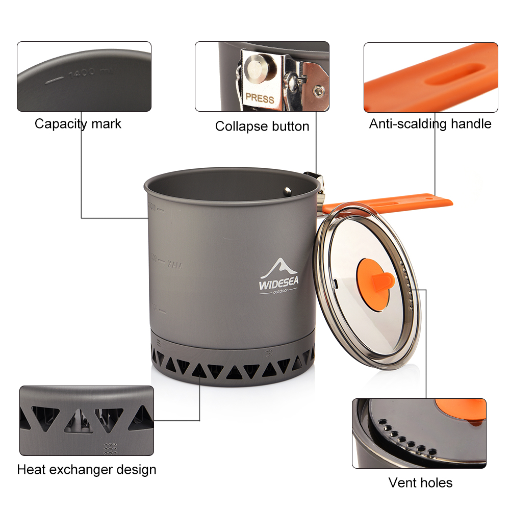 Widesea Camping Pot 1.6L Heat  - Quality Camping Cooking Set ulasan dan harga