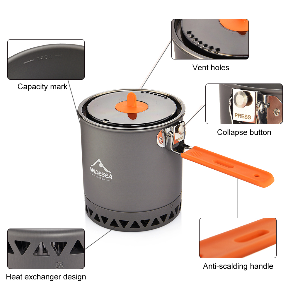Widesea Camping Pot 1.6L Heat  - Quality Camping Cooking Set ulasan dan harga