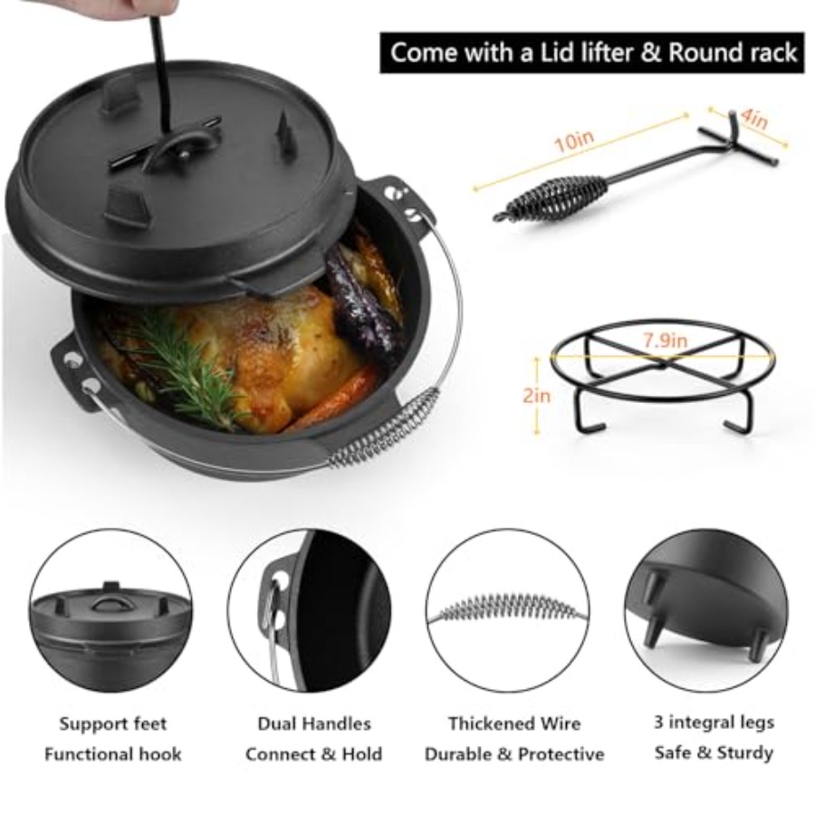 7 QT Cast Iron Dutch Oven, Lar - Camp Dutch Oven Cast ulasan dan harga
